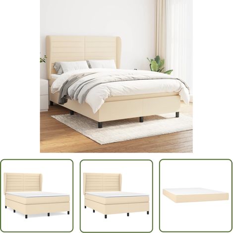 The Living Store Boxspringbett mit Matratze Creme 140x200 cm Stoff - Boxspringbett - Doppelbett - Cremefarbenes Bett - Bettenrahmen - Lattenrost (1/5)