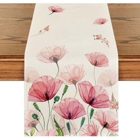 Tischläufer mit Mohnblattmuster und Klatschmotiv – Für den Sommer – Saison – Tischdekoration – Wohnaccessoires – 33 x 183 cm (1/4)