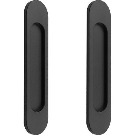 Pack Self-Adhesive Oval Sliding Door Handle, Matte Black Aluminum Alloy, Punch-Free Handle for Sliding Barn Door, Windows, Cabinets/18cm (1/5)