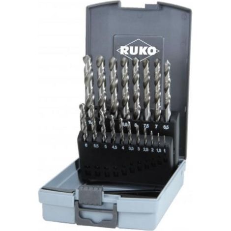 RUKO  juego  brocas  espiral  HSS-G  DIN  338  Tipo  N  19  piezas  Ø  1  -  10  mm  en  casete  de  plástico  -  214214RO (1/2)