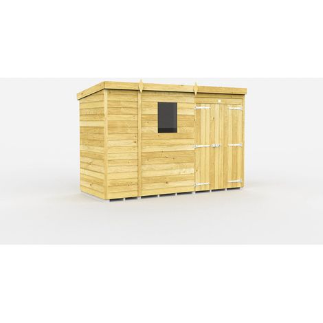 9 x 4 Feet Pent Shed - Double Door With Windows - Wood - L118 x W276 x H201 cm