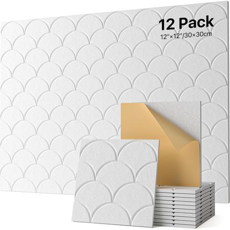 Lot de 12 panneaux acoustiques auto-adhésifs en polyester pour isolation acoustique et décoration murale 30 x 30 x 0,9 cm (1/5)