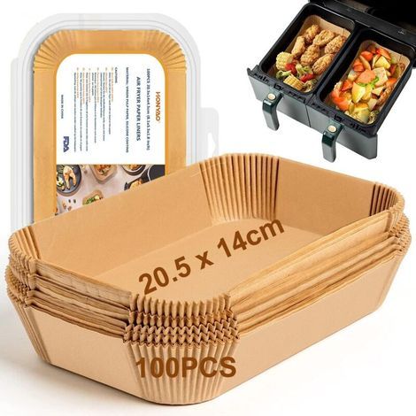 Kochpapier für Ninja Air Fryer, 100 Stück, 20,5 x 14 cm, rechteckige Papiereinlagen für Airfryer-Zubehör, kompatibel mit Ninja Foodi Dual Zone Double Stack und anderen Doppel-Airfryern (1/5)