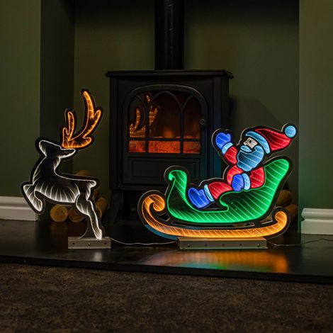 75cm Infinity Santa in Sleigh with Reindeer on Metal Base and Multi-Coloured LEDs (1/5)