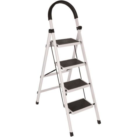 royaluxe- Escabeau, Échelle Pliante 4 Marches, Escabeau Portable , Étagère de Rangement Multifonctionnelle, Support pour Pots de Fleurs, Blanc (1/5)