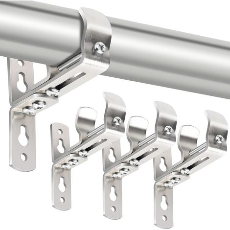 Satz von 4 universellen Metall-Halterungen für Gardinenstangen, ausziehbar und verstellbar, Edelstahl silber-lsw (1/3)