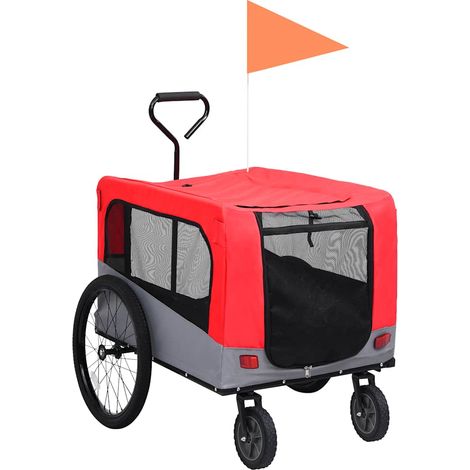 Remorque vélo pour chien 2-en-1, poussette, tissu Oxford, rouge et gris, 63,5 x 131 x 107 cm - PANGIVO (1/5)
