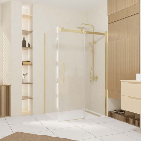Parete Laterale Fissa 90x200 cm - Oro Dorato Spazzolato - Vetro Temperato 6 mm (1/4)