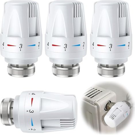 4 piezas，Cabezal del termostato，Manilla del radiador，Válvulas termostáticas para radiador，Manilla del radiador M30，con rosca M 30 x 1.5，blanco (1/5)