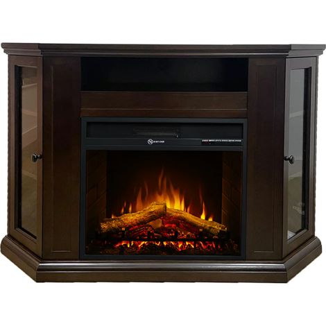 Camino eléctrico de suelo para chimenea MADISON en madera Nogal L126 x P78 x H80,5