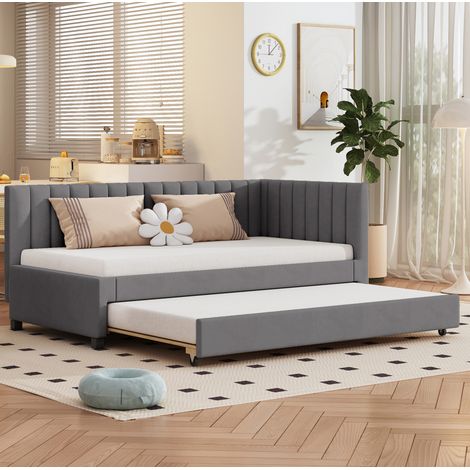 letto 90x200 estraibile imbottito velluto grigio OKMYHOME (1/5)