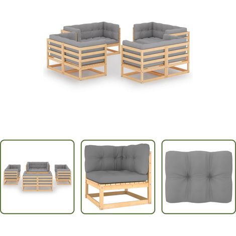 vidaXL Coussins -  Salon de jardin 8 pcs avec coussins Bois de pin massif (1/5)