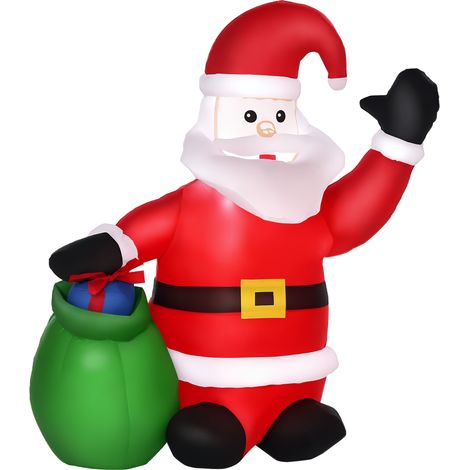 HOMCOM Aufblasbarer Weihnachtsmann 120cm beleuchtet Aufblasbar Weihnachtsdeko mit LED Licht, Geschenktüte, IP44 Wasserdichte Weihnachtsdekoration, Santa Claus für Drinnen Draußen Garten Party