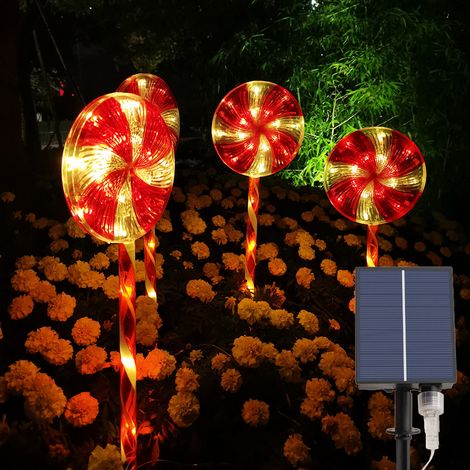 Decorazioni natalizie per esterni, 4 pezzi LED luci solari lecca-lecca, luci solari natalizie per bastoncini di zucchero, 8 modalità Lampada solare natalizia impermeabile per giardino, esterno, patio, (1/5)