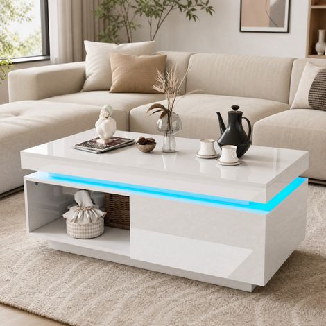 Set mobile TV e tavolino 181x38x38 cm in pannelli di legno bianchi con LED - FLORAGRACE (1/5)