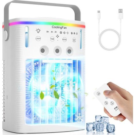 Climatiseur Portable Réservoir 1000ml - 3 Vitesses - LED 7 Couleurs - Camping Chambre Voiture - Refroidissement par Eau (1/5)
