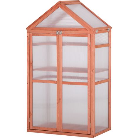 Garden Cold Frame Polycarbonate Greenhouse Adjustable Shelves, Double Doors, Openable Top Covers, Grow House for Flower Vegetable Plants, 80 x 47 x 138cm, Orange (1/5)