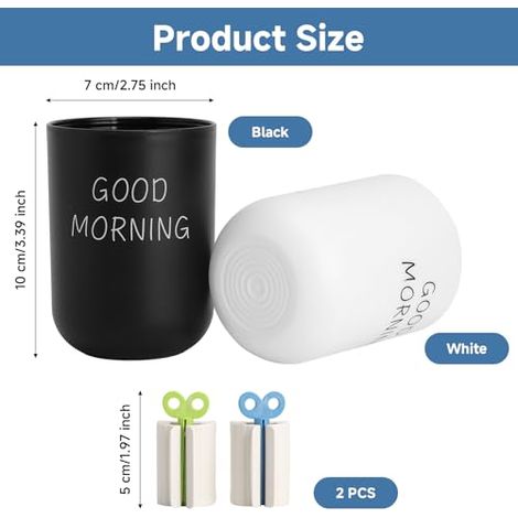 Lot de 2 gobelets à dents noirs et blancs avec extracteur de dentifrice, gobelet à brosse à dents en plastique, gobelet incassable p (1/4)