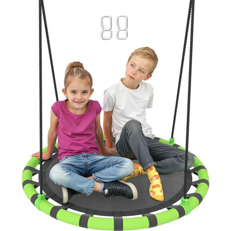 Balançoire de jardin ronde pour enfants de 100 cm de diamètre, hauteur réglable, supportant jusqu'à 150 kg, Ø 100 x 180 cm, noire et verte. (1/5)