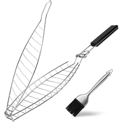 Grille Poisson - 1 Pièce - Acier Inoxydable - Cuisson Sécurisée - Barbecue Extérieur - 36x15cm (1/5)