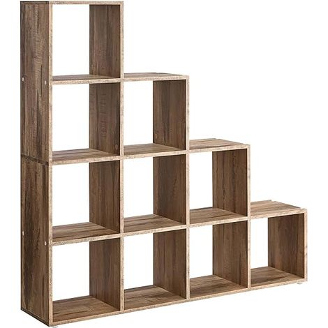 Vasagle – Bibliothèque 10 compartiments – Étagère avec casiers ouverts – Dimensions 29 x 129,5 x 129,5 cm – Marron caramel – Kit anti-basculement inclus