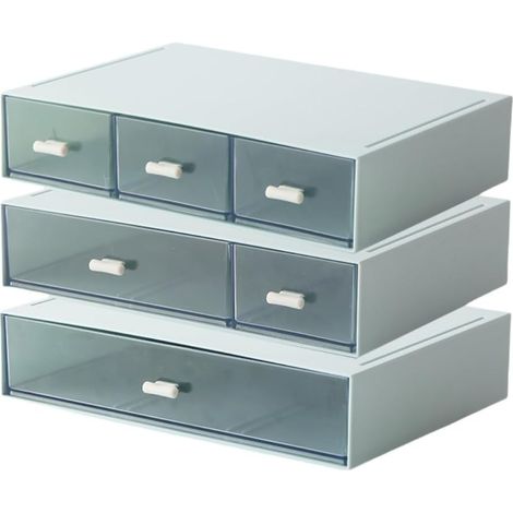 Dreistöckiger Büroschubladenorganizer mit 6 Schubladen, einem Make-up-Organizer, stapelbaren Aufbewahrungsboxen und Kunststoffschubladen zur Aufbewahrung von Schreibwaren und Kosmetika (blau).