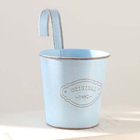 1 vaso da fiori sospeso in ferro blu stile vintage, vaso per piante per balcone, giardino, recinzione