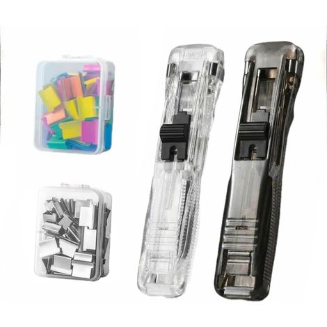 Lot de 2 agrafeuses créatives réutilisables, support pour agrafeuses à pince, agrafeuse sans agrafes, agrafeuse à pince avec 100 agrafes en acier inoxydable (1/5)