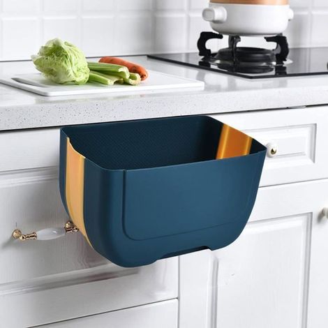 Hängender Küchenabfalleimer, Mini-Falt-Hängeabfalleimer für Küchenschranktüren, 3 l (blau) (1/5)