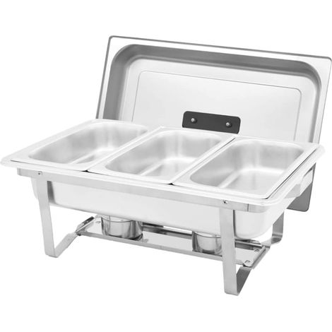vidaXL Set calentador de comida para buffet 3 piezas acero inoxidable (1/2)