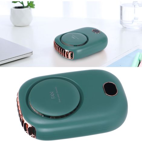 Ventilateur électrique portable Mini Fan sans lames à recharge USB, avec collier, pour sports extérieurs et voyage, vert ABS, 2000mAh (1/5)