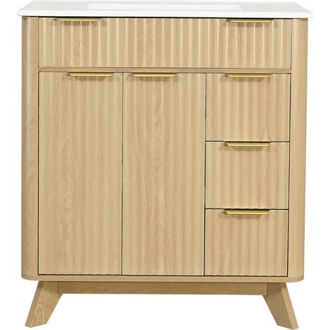 Mobile bagno freestanding 81 cm con lavabo in ceramica, 3 cassetti e doppia anta (1/5)