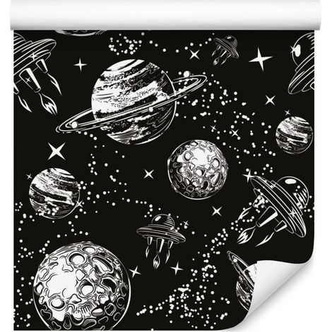 Papel pintado de naves espaciales entre los planetas para salón y dormitorio, 50x1000 cm. (1/5)