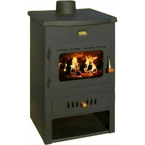 Poêle à bois pour système de chauffage central. Poêle à combustible solide avec chaudière intégrée et couvercle supérieur en fonte. Puissance de chauffage 6.7 + 7 kw. Modèle Prity K1 CPW8 (1/3)