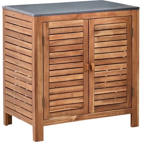 Armario de cocina exterior de madera de acacia 2 puertas 2 estantes 80 x 50 x 83 cm encimera de acero marrón Brucoli (1/5)