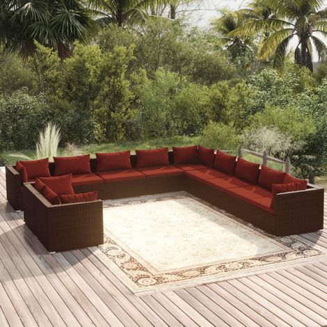 Salon de jardin 11 pcs Meuble de jardin Mobilier de jardin avec coussins Marron Résine tressée 16989 (1/5)