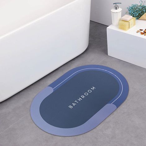 Alfombra de baño antideslizante ovalada 43x67cm en microfibra absorbente Ducha  Color: Azul