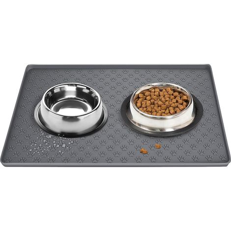 Tapis de nourriture pour animaux compagnie qualité supérieure antidérapant bords surélevés 48 x 30 cm 30 cm 48 x Gris (1/4)