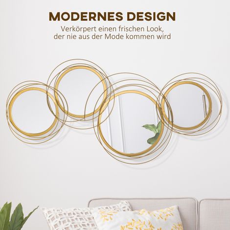 Lot de 4 miroirs décoratifs ronds pour mur, miroir mural design pour couloir, 107 x 4 x 56 cm (1/4)
