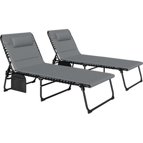 2-teiliges Outdoor-Sonnenliegen-Set, verstellbarer Stahlrahmen