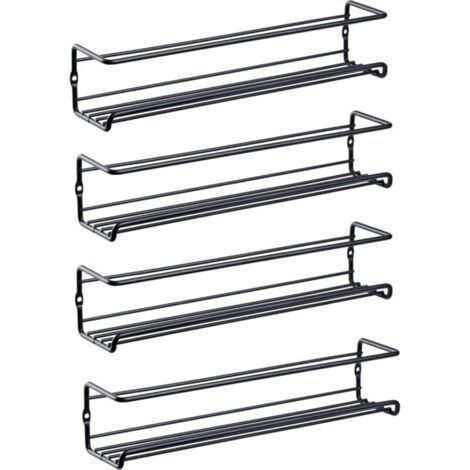 ��tag��re �� ��pices de cuisine, sans per��age, noir 29 cm �� 6,5 cm �� 6 cm, ��tag��re �� ��pices pour pots �� ��pices, avec vis et crochets, 4 pi��ces