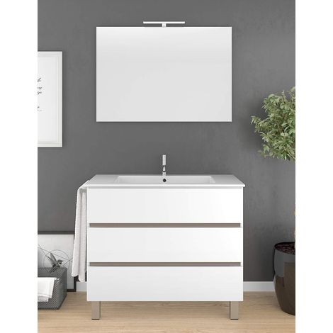 Conjunto para baño BALDER de Mueble de baño con Lavabo y espejo ¡Con toallero de regalo varios colores y medidas Blanco 70CM (1/4)