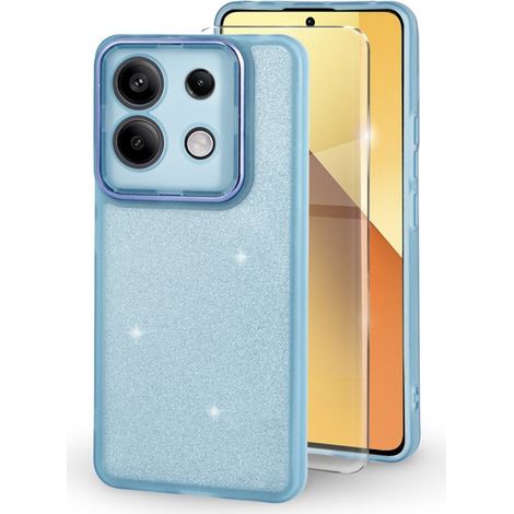 Custodia per Xiaomi Redmi Note 13 5G, glitter polvere, blu + vetro temperato 9H (1/5)