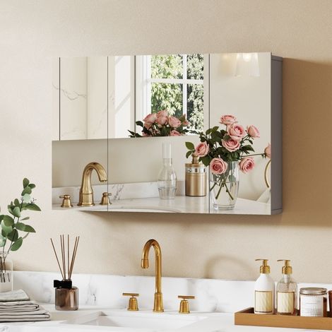 Mobile bagno con specchio a 3 ante, MDF, grigio DESVIAE (1/5)