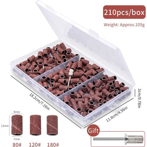 210-piece set including drum adapter belt, sanding sleeve, abrasives compatible with Dremel rotary tools, sanding mandrel for grinding machines, grit sizes 80/120/180, nails for ceramic and stone (1/5)