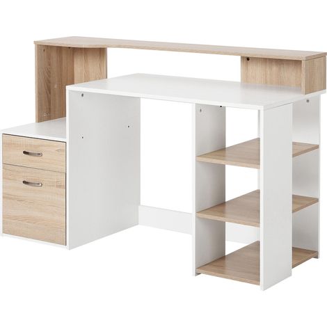 Bureau d’ordinateur moderne en MDF avec étagères, 137 x 55 x 92 cm (1/5)