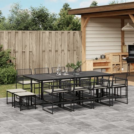 Set comedor de jardín con cojines 13 pzas ratán sintético negro vidaXL (1/5)
