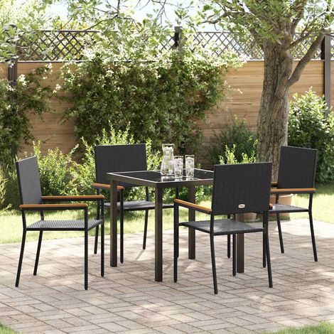 vidaXL Garten Essgruppe mit Kissen 5 pcs Schwarz Poly-Rattan (1/5)