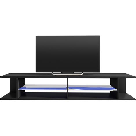 Selsey MITCHELL - Mobile TV Moderno / Tavolino TV per Salotto / Porta TV Elegante / Luci LED / 180 cm / Nero Opaco Nero Lucido (1/5)