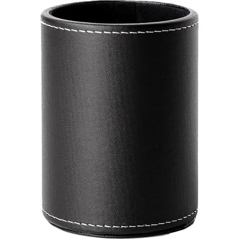 Portapenne rotondo, portamatite in similpelle, organizer da scrivania per cancelleria, organizer per ufficio, contenitore per accessori da ufficio (nero) (1/5)